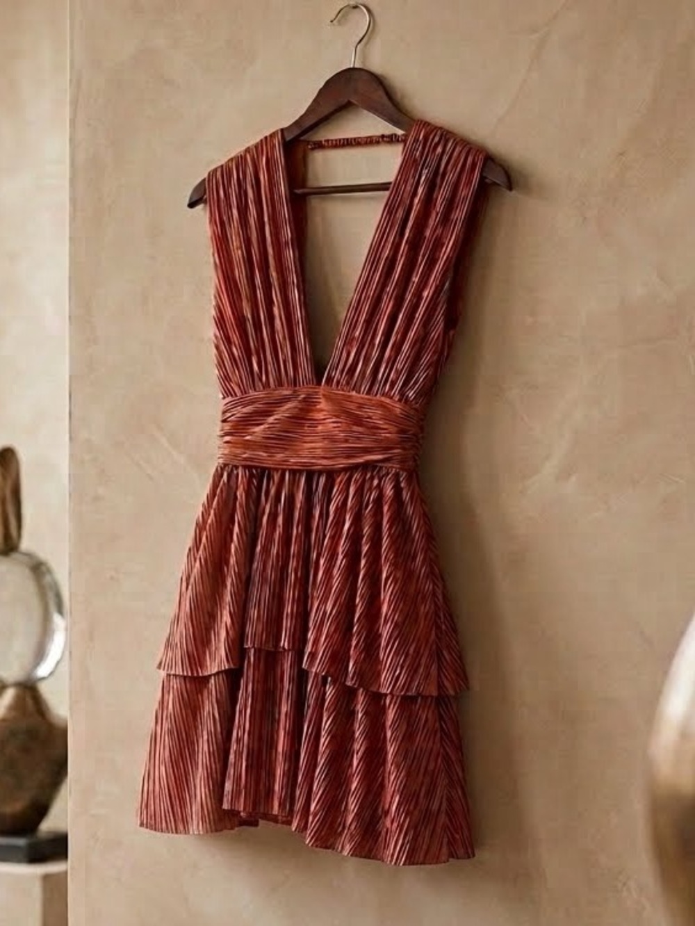 Sabina Musayev $295 Rust Tiered Cocktail Mini Dress. Size L. NWOT